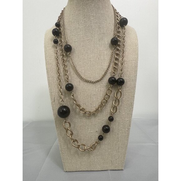 Multi-Strand Silver Tone & Black Beaded Necklace - Picture 1 of 5